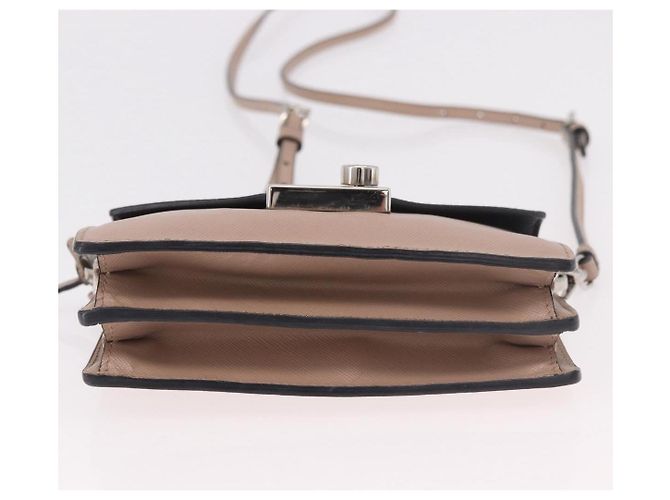 Borsa a tracolla PRADA in pelle Saffiano Beige Argento Auth ka4901V - vista 9