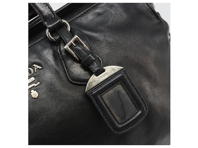 Bolso PRADA de cuero negro plata Auth 186430A - vista 15