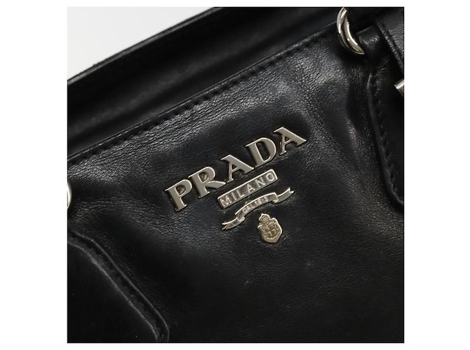 Bolso PRADA de cuero negro plata Auth 186430A - vista 16