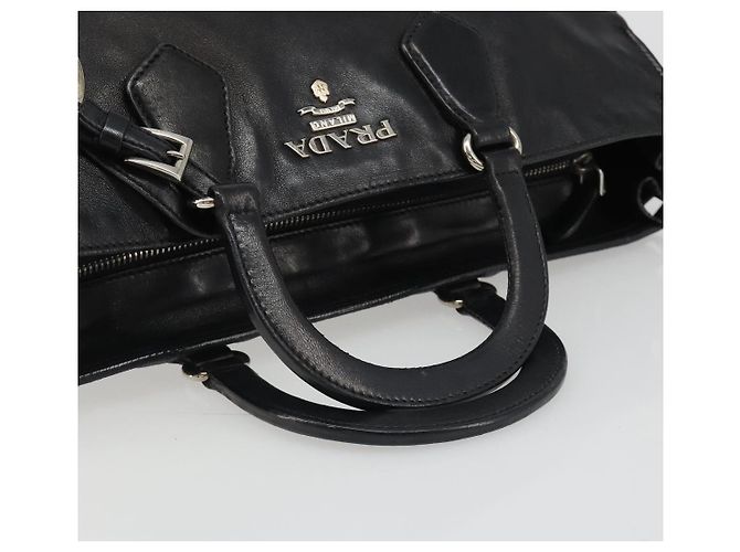Bolso PRADA de cuero negro plata Auth 186430A - vista 7
