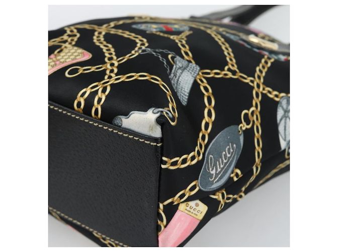 Borsa GUCCI Satin Nero Oro 153361 Auth 188253A D'oro - vista 10