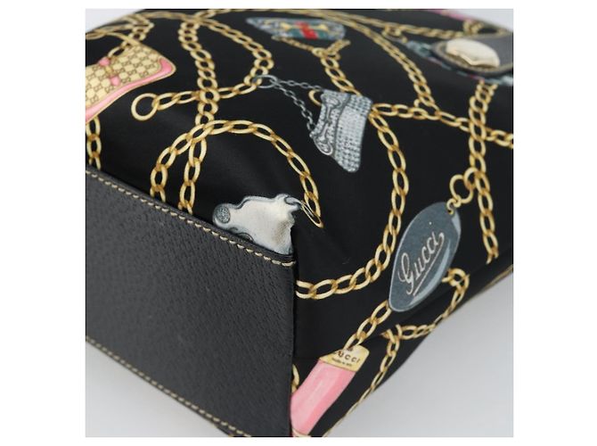Borsa GUCCI Satin Nero Oro 153361 Auth 188253A D'oro - vista 12