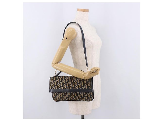 Borsa Christian Dior Trotter Canvas 2way Navy Gold Auth 188822 D'oro Blu navy - vista 24
