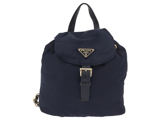 Zaino PRADA Nylon Navy Gold Auth gh2105 D'oro Blu navy - vista 2