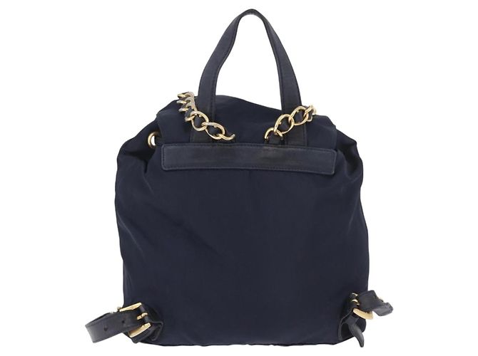 Zaino PRADA Nylon Navy Gold Auth gh2105 D'oro Blu navy - vista 3