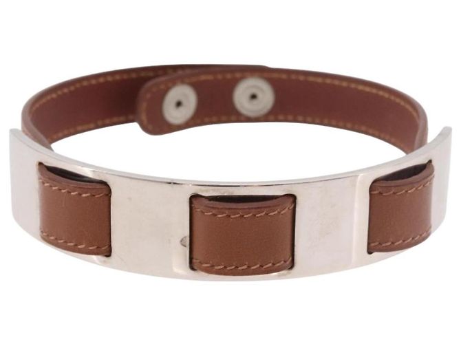 Hermès HERMES Bracciale da braccio in pelle marrone argento Auth bs35719A - vista 2