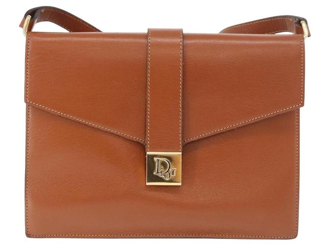 Borsa a Spalla Christian Dior in Pelle Marrone Oro Auth 189363 D'oro - vista 2