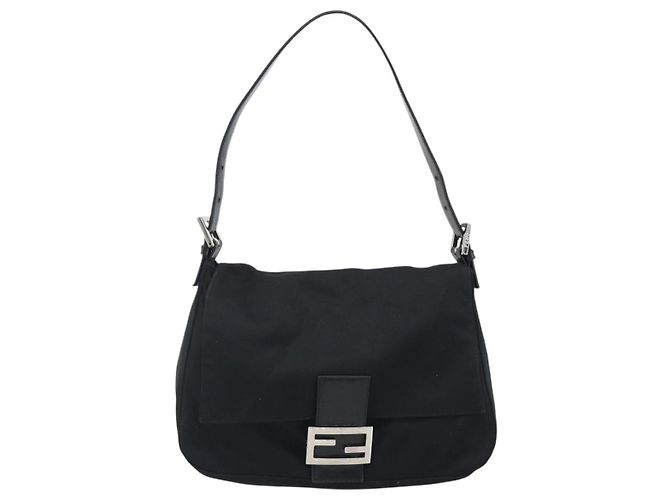 Borsa a tracolla FENDI Mamma Baguette in jersey di cotone nero e argento Auth yk20575 - vista 2