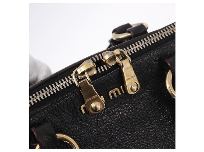 Borsa Miu Miu in pelle 2 way Nero Oro Auth ka4877V D'oro - vista 10