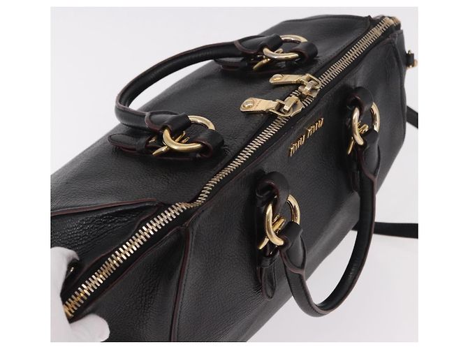 Borsa Miu Miu in pelle 2 way Nero Oro Auth ka4877V D'oro - vista 6
