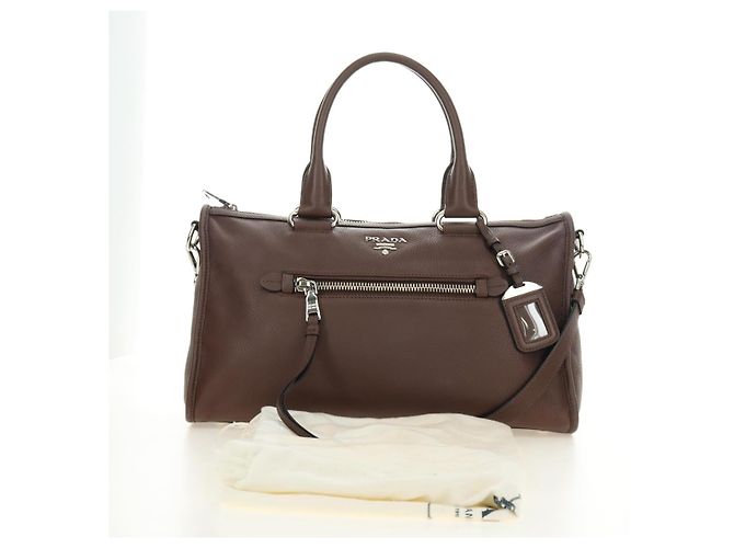 Borsa PRADA in pelle 2way Marrone Argento Auth yk20539SAM - vista 32