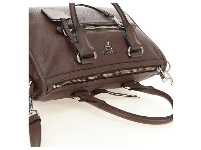 Borsa PRADA in pelle 2way Marrone Argento Auth yk20539SAM - vista 6
