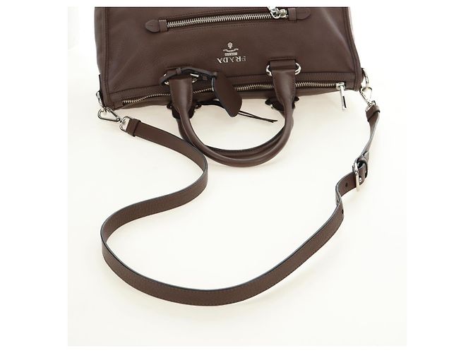 Borsa PRADA in pelle 2way Marrone Argento Auth yk20539SAM - vista 9