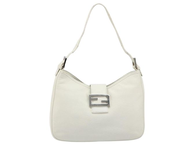 FENDI Mamma Baguette Schultertasche aus Leder weiß silber authentisch 185820M - Ansicht 2