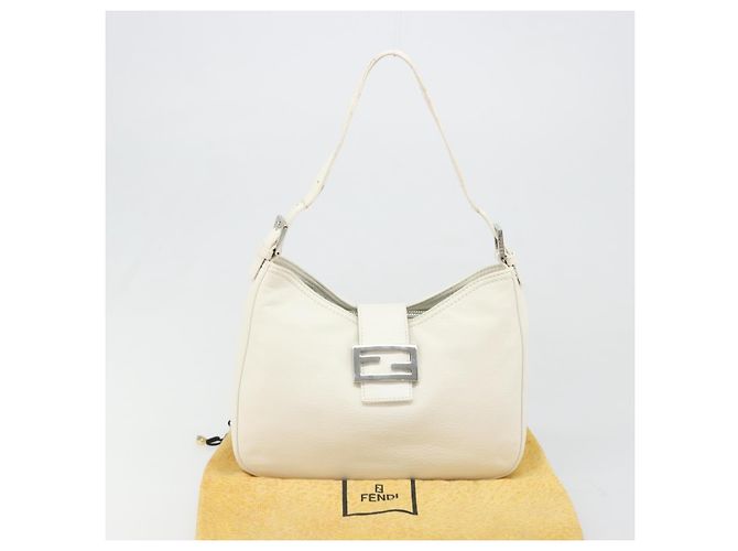 FENDI Mamma Baguette Schultertasche aus Leder weiß silber authentisch 185820M - Ansicht 26