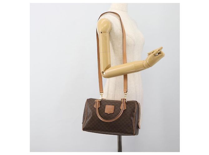Céline Bolso CELINE Macadam Canvas PVC Cuero 2way Marrón Oro Auth BA13498A Castaño Dorado - vista 23
