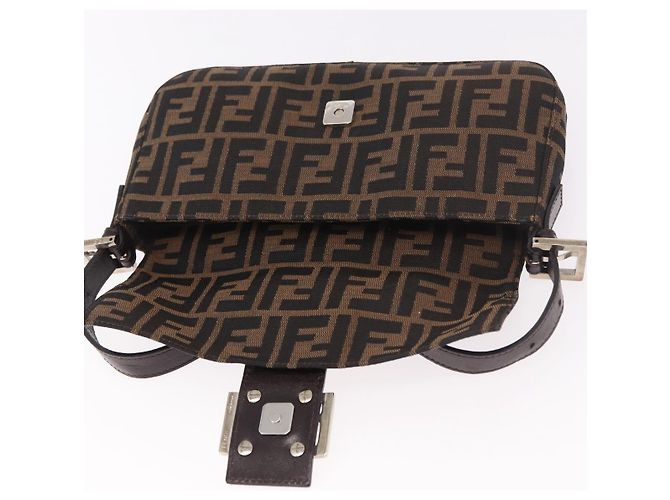 FENDI Zucca Canvas Mamma Baguette Borsa a Spalla Nero Marrone Auth 189064V - vista 17