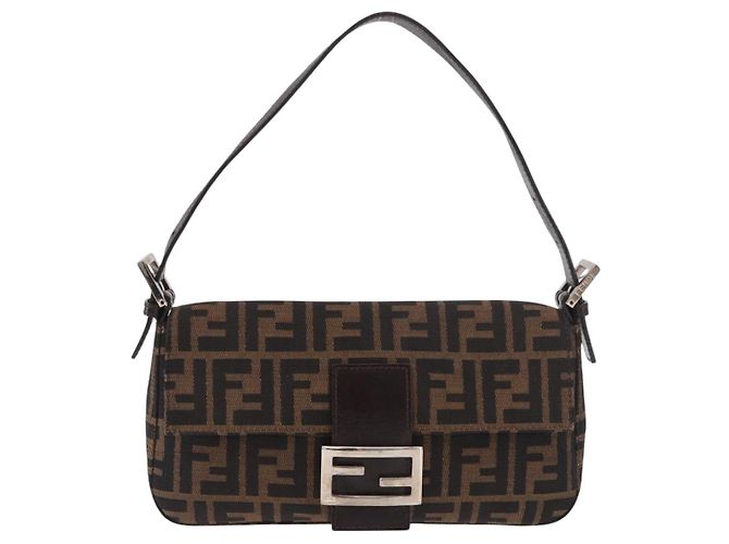 FENDI Zucca Canvas Mamma Baguette Borsa a Spalla Nero Marrone Auth 189064V - vista 2