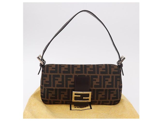 FENDI Zucca Canvas Mamma Baguette Borsa a Spalla Nero Marrone Auth 189064V - vista 25