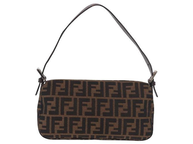 FENDI Zucca Canvas Mamma Baguette Borsa a Spalla Nero Marrone Auth 189064V - vista 3