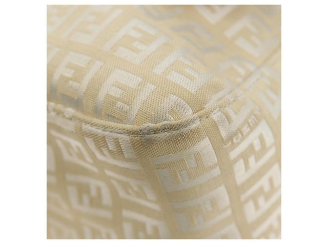 Borsa a tracolla FENDI Zucchino Canvas Mamma Baguette Bianco Argento Auth 186466V - vista 15