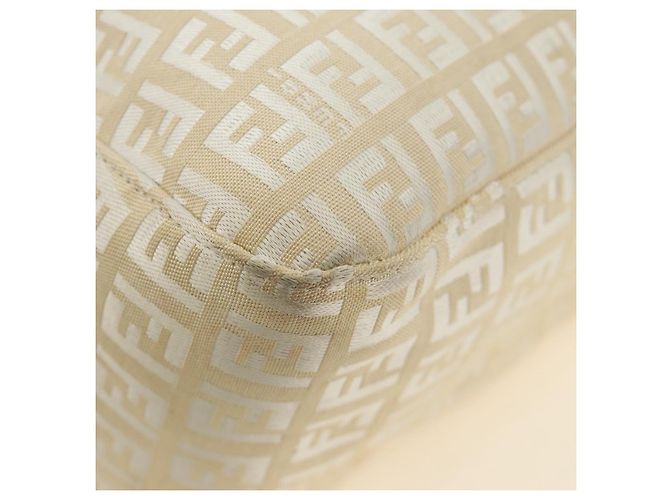 Borsa a tracolla FENDI Zucchino Canvas Mamma Baguette Bianco Argento Auth 186466V - vista 16