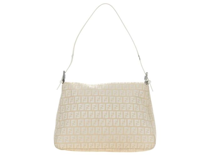 Borsa a tracolla FENDI Zucchino Canvas Mamma Baguette Bianco Argento Auth 186466V - vista 3