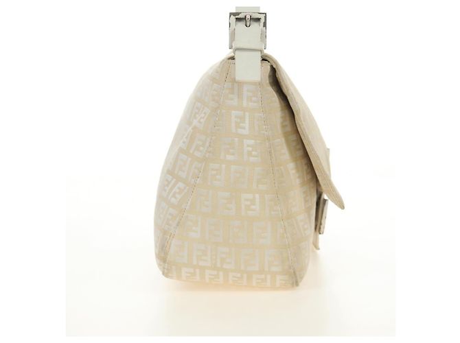 Borsa a tracolla FENDI Zucchino Canvas Mamma Baguette Bianco Argento Auth 186466V - vista 5