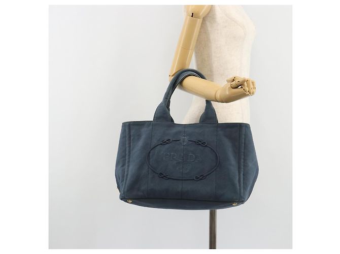 Borsa PRADA Canapa MM in tela blu Auth 188558 - vista 22