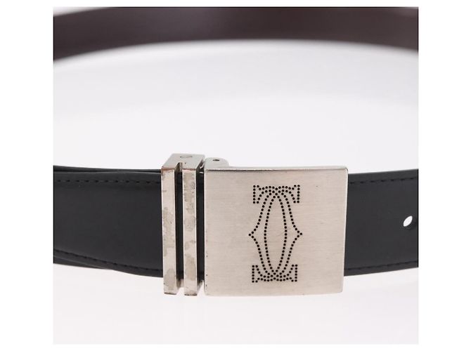 Cintura CARTIER Must Line in pelle 44.1" Nero Marrone Argento Auth BA13632 - vista 6