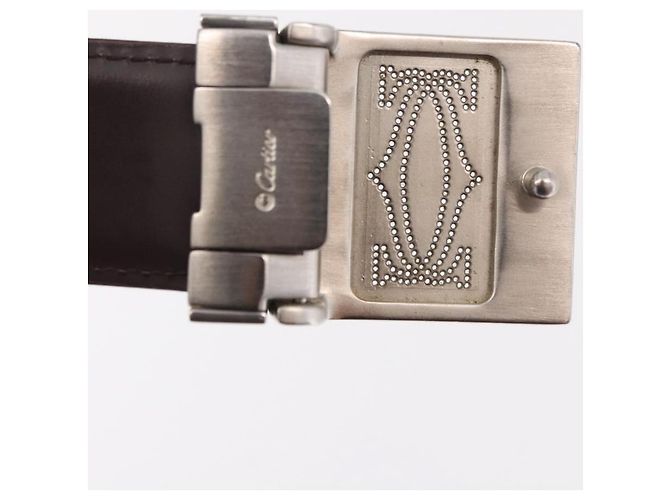 Cintura CARTIER Must Line in pelle 44.1" Nero Marrone Argento Auth BA13632 - vista 7