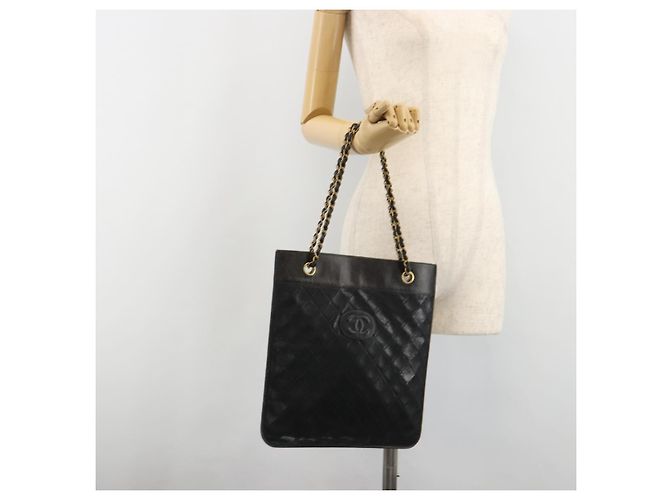 CHANEL Chain Tote Bag Lammleder Schwarz Gold CC Auth BA13601 Golden - Ansicht 23