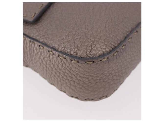 FENDI Celeria Mamma Baguette Schultertasche aus Leder Grau 8BR101 Auth 187996SAM Braun - Ansicht 10