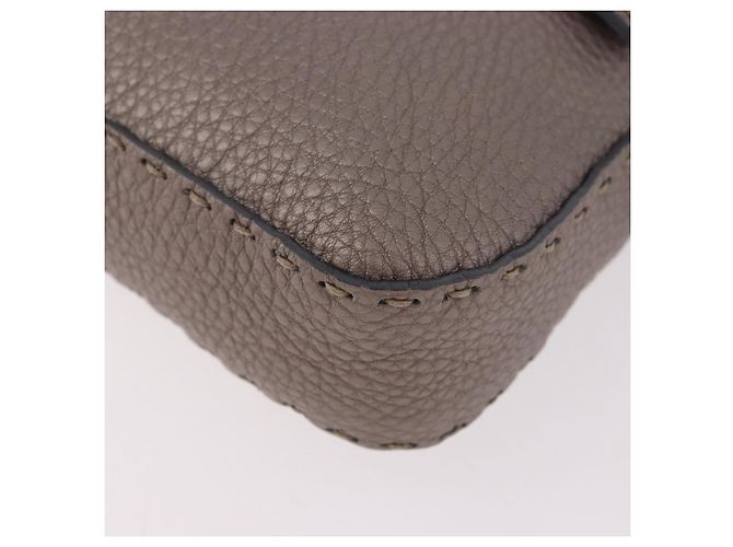 FENDI Celeria Mamma Baguette Schultertasche aus Leder Grau 8BR101 Auth 187996SAM Braun - Ansicht 11