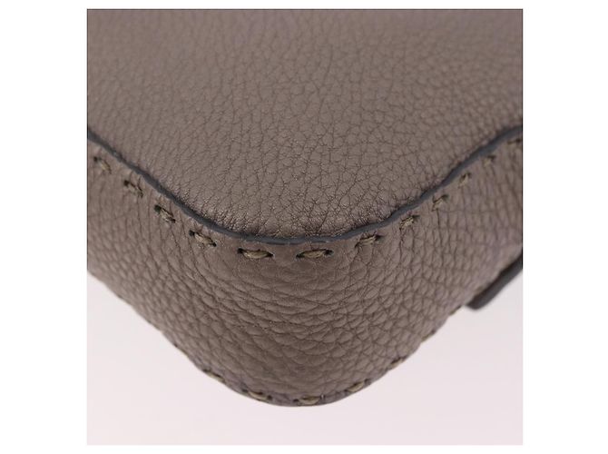 FENDI Celeria Mamma Baguette Schultertasche aus Leder Grau 8BR101 Auth 187996SAM Braun - Ansicht 13