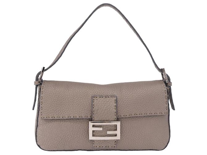 FENDI Celeria Mamma Baguette Schultertasche aus Leder Grau 8BR101 Auth 187996SAM Braun - Ansicht 2