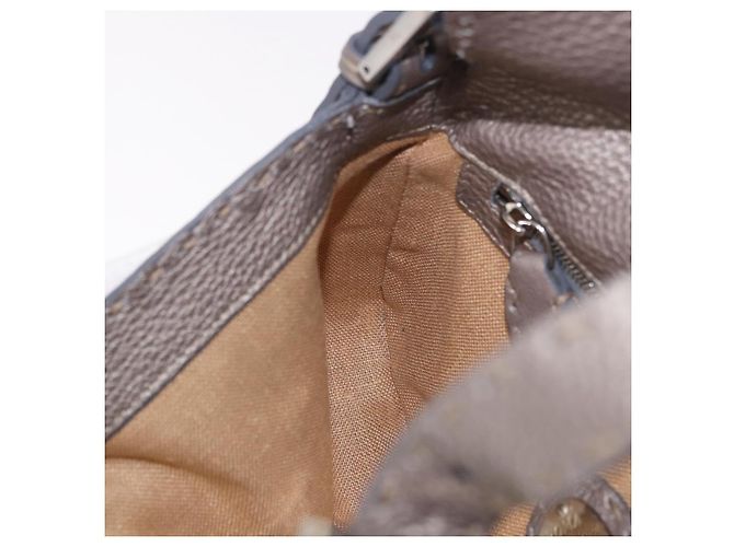 FENDI Celeria Mamma Baguette Schultertasche aus Leder Grau 8BR101 Auth 187996SAM Braun - Ansicht 20