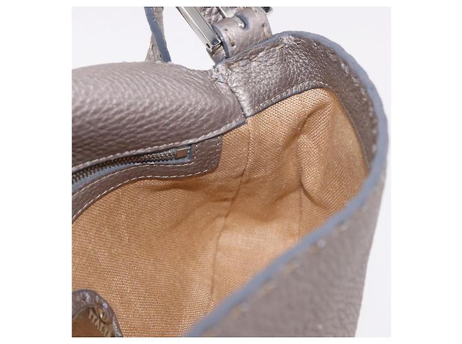FENDI Celeria Mamma Baguette Schultertasche aus Leder Grau 8BR101 Auth 187996SAM Braun - Ansicht 21