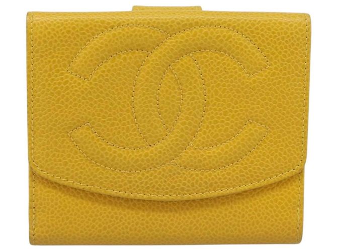 CHANEL COCO Mark Bifold Geldbörse aus Caviar-Leder Gelb CC Authentisch 188105M - Ansicht 2