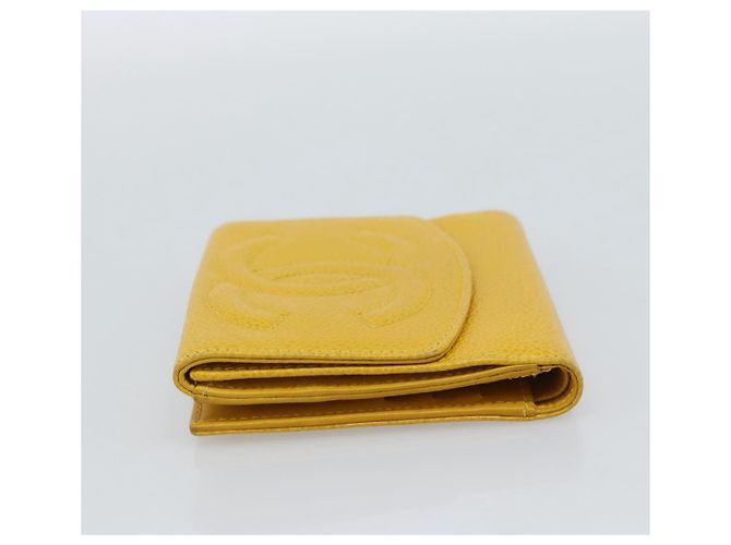 CHANEL COCO Mark Bifold Geldbörse aus Caviar-Leder Gelb CC Authentisch 188105M - Ansicht 4