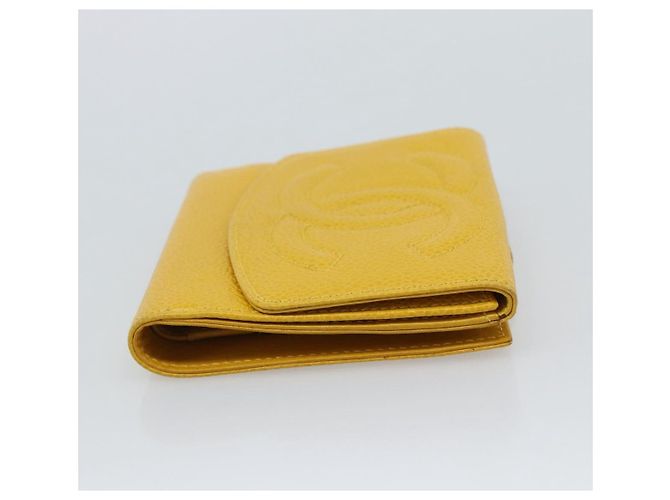 CHANEL COCO Mark Bifold Geldbörse aus Caviar-Leder Gelb CC Authentisch 188105M - Ansicht 5