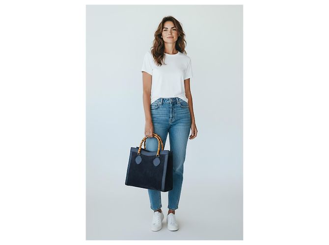Gucci Borsa Bamboo in Pelle Blu navy - vista 14