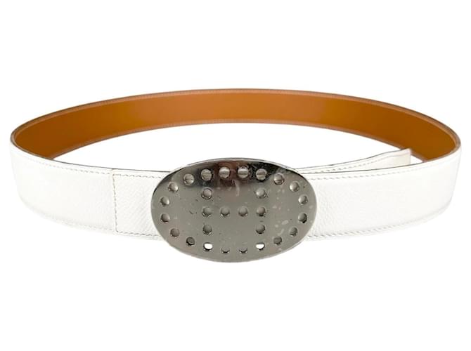 Hermès Hermes Evelyne Ledergürtel Braun Silber Weiß - Ansicht 2