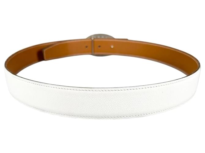 Hermès Hermes Evelyne Ledergürtel Braun Silber Weiß - Ansicht 3