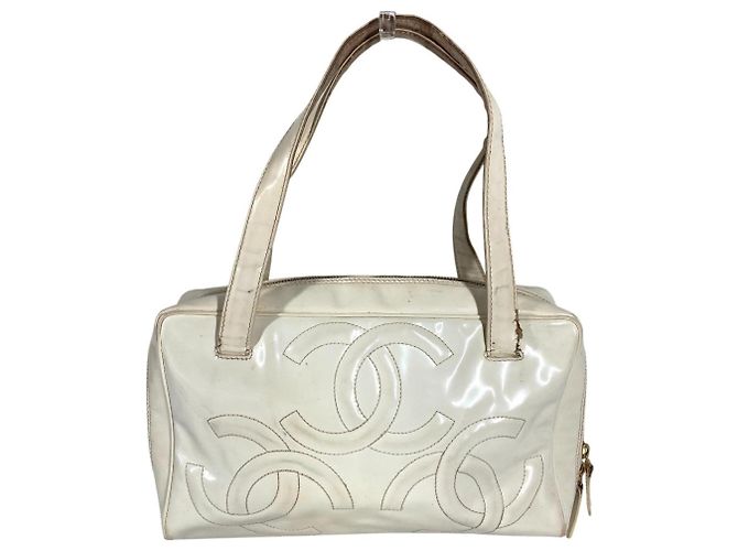 Borsa Tote CHANEL Vintage Logo Triple Coco CC Mark Bianco - vista 2