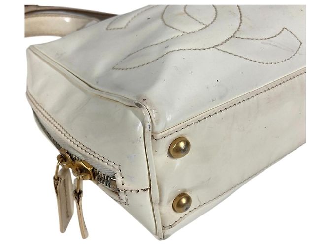 Borsa Tote CHANEL Vintage Logo Triple Coco CC Mark Bianco - vista 4