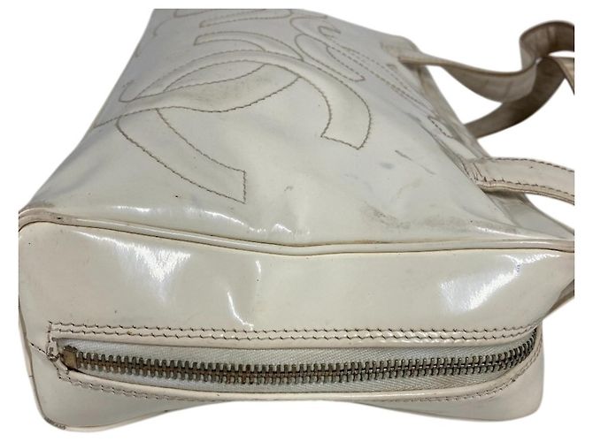 Borsa Tote CHANEL Vintage Logo Triple Coco CC Mark Bianco - vista 7