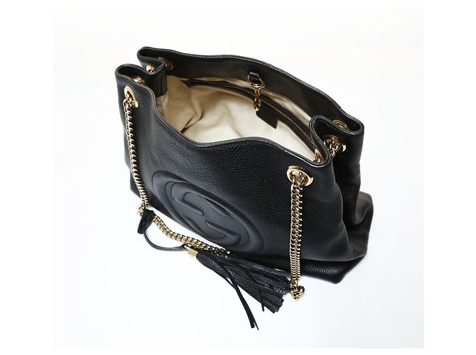 Borsa a tracolla con catena in pelle Gucci Soho Nero - vista 12