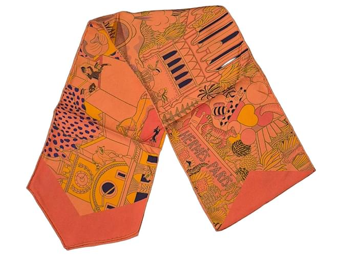 Hermès Paris Seidenschal Pink Blau Orange Gelb - Ansicht 2