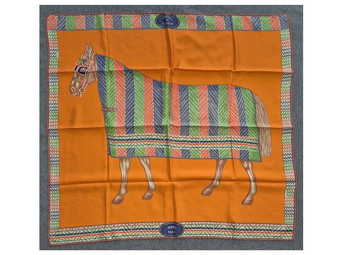 Bufanda de seda Hermès 'Favori du Faubourg' Roja Azul Verde Naranja - vista 2